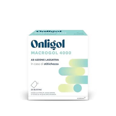 Onligol Lassativo a base di Macrogol 4000, Particolarmente Utile per Soggetti che Soffrono di Stipsi, 20 Bustine da 10g, l'imballaggio può variare