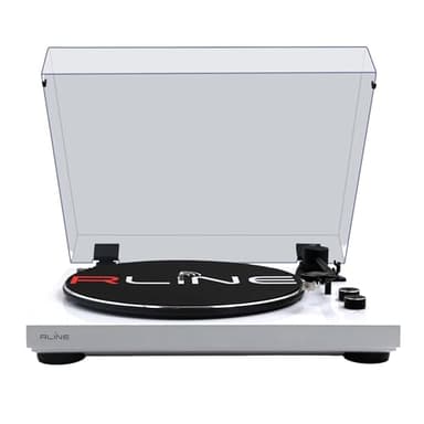 RLINE - Giradischi Vinili Bluetooth Bianco Lucido, Lettore Vinili 33 e 45 Giri, Piatto 12" con Bordo Cromato, Piedini Antivibrazione, Cartuccia Magnetica AT3600, Pre-amplificatore Attivabile