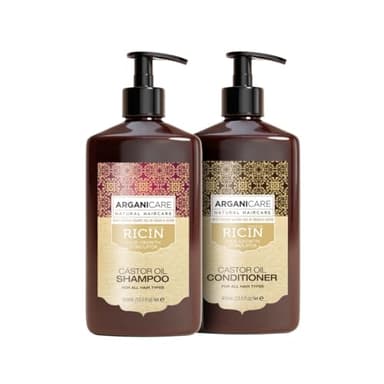 Arganicare | Duo Shampoo + Balsamo | Castore | Acceleratore della crescita | Pulisce e idrata delicatamente i capelli | Tutti i tipi di capelli | 1x400 ml+ 1x400 ml