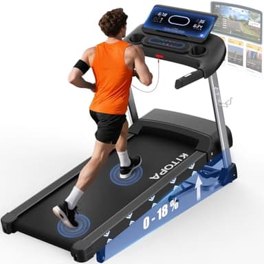 Kitopa Tapis Roulant Professionale, Tapis Roulant Pieghevole da 7 CV con Livelli di Inclinazione del 18%, 20KM/H(12 MP/H), Compatibile con App, Capacità di peso 180KG,Display LED, Sensore di