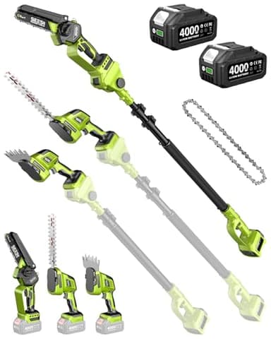 Supstable Set da Giardinaggio 6 in 1 a Batteria: Mini Motosega & Tagliasiepi, Potatore Telescopico con 8000mAh Batterie, Raggiunge fino a 4,57 m, Ideale per la cura degli alberi e il taglio del legno