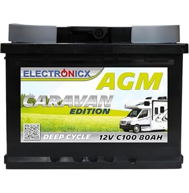 ELECTRONICX Batteria AGM a Scarica Lenta 12V 80Ah C100 Edizione Camper – Sigillata, Senza Manutenzione, Resistente alle Vibrazioni – Per Camper, Barca, Pannelli Solari, Sistemi Autonomi