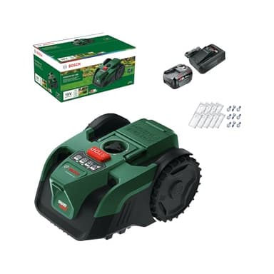 Bosch Robot rasaerba a batteria VISIMOW18V-100 (per prati fino a 100 m², larghezza di taglio: 16 cm, altezza di taglio: 20-60 mm, con lame di ricambio, inclusi batteria e caricabatteria)