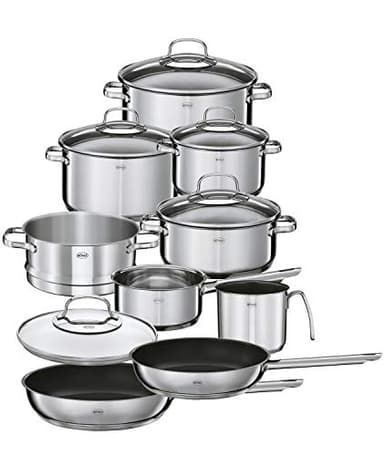 RÖSLE ELEGANCE Set da 10 pezzi con 6 pentole, 1 inserto per la cottura a vapore, 2 padelle, acciaio inox 18/10, adatta alla lavastoviglie e ai piani cottura a induzione