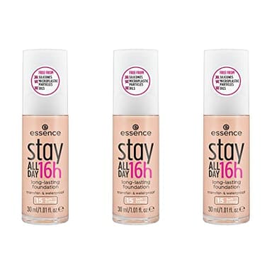 Essence Stay All Day 16h - Fondotinta a lunga durata, make-up, a prova di sbavature, impermeabile, n. 15 Soft Cream, color carne, a lunga durata, opaco, vegano, senza olio, impermeabile, confezione da