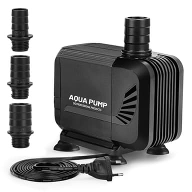 SWAWIS Pompa Acquario Pompa Laghetto 3000L/H 40W Pompa Acqua Anfibio Pompa Sommersa Mini Pompa Acqua Ultra-Quiet Pompa per Acquario Fontana con 3 Ugello 19mm/22mm/25mm Pompa per Laghetto