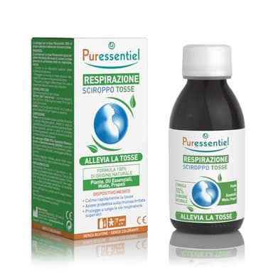 Puressentiel – Respirazione Sciroppo Tosse – Dispositivo Medico – Calma rapidamente la tosse – Protegge le vie respiratorie superiori – Piante, oli essenziali, miele, propoli – Dai 7 anni – 125 ml