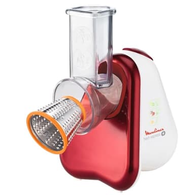 Moulinex DJ755G10 Fresh Express Plus Affettatutto Grattugia Elettrico, 5 Funzioni di Taglio, 150 W, 1 L, 1 Decibel, Plastica, Rosso