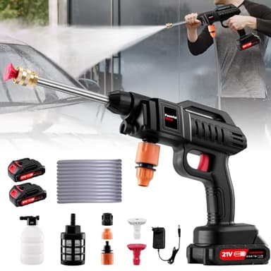 Idropulitrice a Batteria,60 Bar/870 PSI Idropulitrice Portatile con 2 Batterie,3 In 1 Ugello,Tubo da 5M, 480L/H High Pressure Cleaner per Auto,Giardino,Pavimenti e Esterni