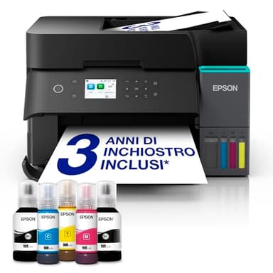 Epson EcoTank ET-4850 stampante A4 (stampa, copia, scansione, Fax) USB, Wi-Fi, Wi-Fi Direct, Ethernet, display LCD 6,1 cm, ADF, serbatoi flaconi alta capacità, Smart Panel, fronte/retro, Nero