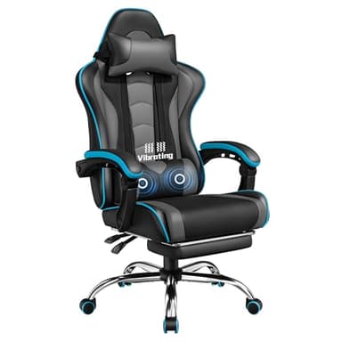 Yaheetech Sedia Gaming Ergonomica Massaggiante Reclinabile con Poggiapiedi Poggiatesta e Supporto Lombare Braccioli Imbottiti in Finta Pelle Poltrona Gamer da Scrivania con Ruote Girevole Grigio