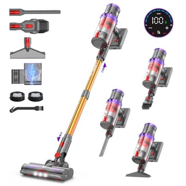 coovy 580W/55000Pa Aspirapolvere senza Fili SU7, Scopa Elettrica senza Filo Potente 75 Min Autonomia con LED Touchscreen Anti Groviglio per Tappeti Pavimento Peli Animali