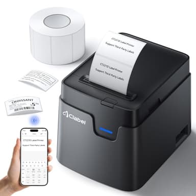 CLABEL 221D Stampante Etichette Termica Bluetooth per Desktop, Etichettatrice Adesiva Compatibile con PC e Smartphone, per Codici a Barre, Prezzi, Ufficio, con 1 Rotolo Etichette 50x30 mm