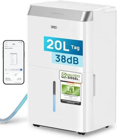 Dreo Deumidificatore Casa Muffa 20L/24h, Alexa & WiFi, Tanica da 3.4L, Deumidificatore silenzioso 38dB, 40㎡, con 3 Modalità d’Uso, Timer e Asciugatura del Bucato, per bagno, camera da letto, cantina