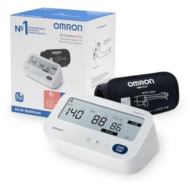 OMRON X3 Comfort AFib, Misuratore di pressione arteriosa di nuova generazione, Misuratore di pressione da braccio facile da usare, Clinicamente validato per rilevamento della Fibrillazione Atriale