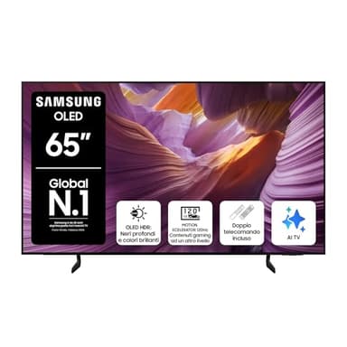 Samsung OLED 4K Vision AI Smart TV 65'' QE65S85FAEXZT, NQ4 AI Gen2 Processor, 4K AI Upscaling, Glare Free, Dolby Atmos & OTS Lite, Contour Design,PACCHETTO INTRATTENIMENTO, 2025