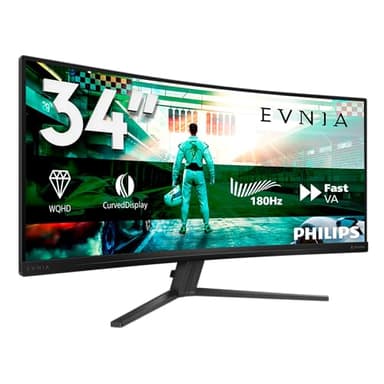 Philips Gaming Monitor 34M2C3500L 34 pollici, Curvo, 3440x1440, UW-QHD, 180Hz, Fast VA Panel, 0.5ms MPRT, , (HDMI2x 2.0 DP 1x 1.4) Adaptive Sync, HDR10, FreeSync Premium, Grigio Scuro