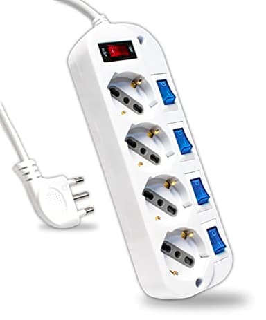 V-TAC Multipresa Elettrica con Interruttori Indipendenti - 4 Prese 10/16A Bipasso + Schuko - Spina 16A - Presa Elettrica per Casa, Ufficio, Negozio - Ciabatta - Colore Bianco