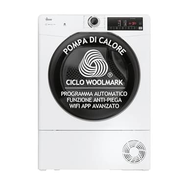 Hoover H-DRY 350 Asciugatrice 9 Kg a Pompa di Calore, Wi-Fi + Bluetooth, Aquavision Easy Case, 15+1 Programmi, Partenza Ritardata, 85 x 59,6 x 60,4 cm (AxLxP), Bianco, HR EH9N2TBE-S