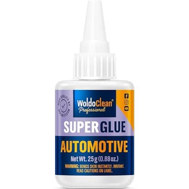 WoldoClean Colla Industriale Istantanea Automotive 25g - Media Viscosità, Resistente al Calore & Vibrazioni - Adesivo Auto Extra Forte per Plastica, Gomma, Metallo & Guarnizioni