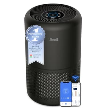 Levoit Purificatore d'Aria Core 300S con Filtro HEPA, CADR 258m³/h, per Ambienti fino a 54㎡, Rimuove il 99,97% di Particelle, Modalità Automatica e Sleep, Sensore di Qualità dell'Aria, 24 dB,Nero