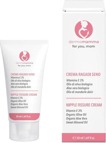 Dermomamma Crema Ragadi Seno con Vitamina E 3%, Olio di Oliva Biologico, Aloe Vera, per Allattamento Naturale, Formula Green Senza Profumo, 50ml