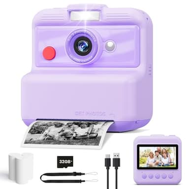 CAMCLID Macchina Fotografica Bambini Istantanea, 3,0 Pollici Fotocamera Bambini, 48MP/2,5 UHD Macchina Fotografica Istantanea con Scheda da 32 GB, Regali per Ragazze Ragazzi 3-12 Anni (Viola)