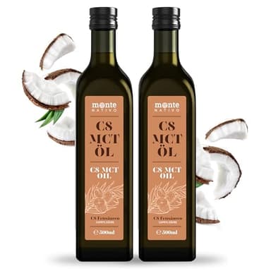 MCT Olio C8 Monte Nativo 2x500 ml – Olio di cocco puro liquido – MCT olio C8 per una dieta cheto – senza ingredienti indesiderati – perfetto per caffè a prova di bollettino