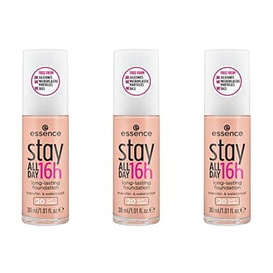 Essence stay ALL DAY 16h fondotinta a lunga durata, Make Up, resistente all'acqua, Nr. 20 Soft Nude, nude, a lunga tenuta, opacizzante, opaco, vegan, senza olio, resistente all'acqua, confezione da 3