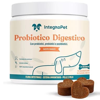 INTEGROPET - Probiotico per Cani Gusto Manzo - Integratori Probiotici per Cani per Intestino, Prurito e Sistema Immunitario (40 Bocconcini)