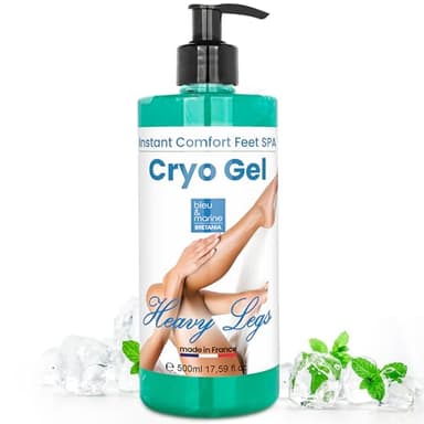 Crema Rinfrescante 500 ml per Gambe e Piedi Gonfie Pesanti - Gel Drenante Anticellulite - Stimola la Circolazione - Effetto Ghiaccio Extra Rinfrescante - Crio-Gel Forte per Uso Umano