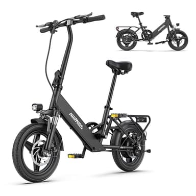 Bicicletta elettrica HillMiles Mile 1, batteria 36 V 10.4 AH, pneumatico 14'*2.0', velocità 25 km/h e autonomia 40-65 km Bicicletta elettrica per spostamenti urbani, IP65 impermeabile (Nero.)