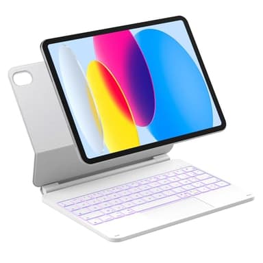 Inateck Custodia tastiera magnetica per iPad 10ª generazione 10,9 pollici/11ª generazione 2025 A16 11 pollici : supporto flottante, retroilluminazione 7 colori e trackpad, KB09119-10 Bianco