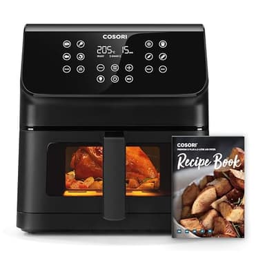 COSORI Friggitrice ad Aria Clear Blaze 6,2 Litri con Finestra, 1700W, con 11 Funzioni, One-Touch Display, Tempo e Temperatura Regolabili 75-205°C, 30 Ricette Cartacee & 50 Online, Nero Chiaro