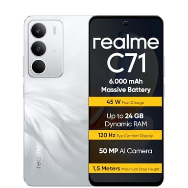 realme C71 Smartphone 8+256 GB, Batteria da 6.000 mAh, Ricarica rapida da 45 W, Display con comfort visivo da 120 Hz, White