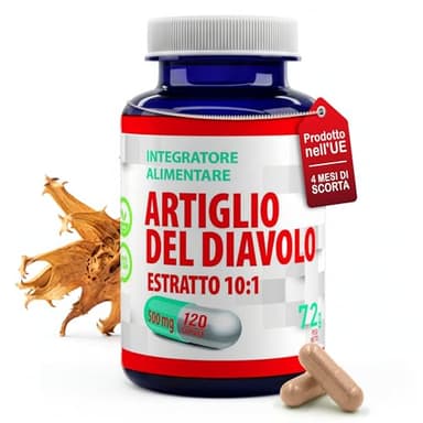 Artiglio Del Diavolo (Devils Claw) 10:1 Extract (5000mg Equivalent) 500mg 120 Vegan Capsules, Certificato di analisi di AGROLAB Germania, ad alta resistenza, senza riempitivi o altri additivi