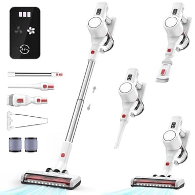 Syntecno Aspirapolvere senza Fili Scopa Elettrica - Potente Vacuum Cleaner senza Filo con LED Touchscreen Silenzioso per Tappeti Pavimento Peli Animali