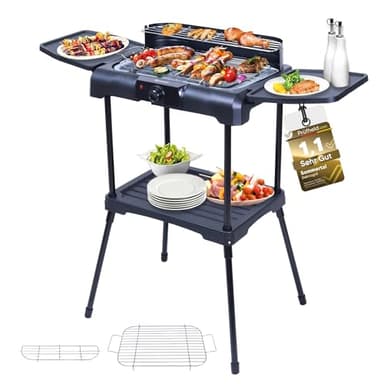 Sommertal BBQ231, barbecue elettrico | Barbecue da balcone | 2200 W | Barbecue da campeggio | 2in1 | Regolatore di temperatura senza scalini | Superficie di appoggio | Riscaldamento rapido |