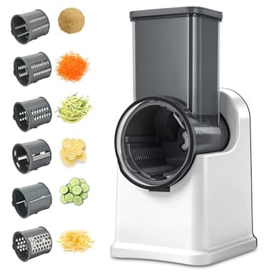 Affettatrice Elettrica Multifunzione 70W 6 Lame Intercambiabili | Grattugia Verdure Julienne Formaggio | Taglio Automatico Compatta Cucina