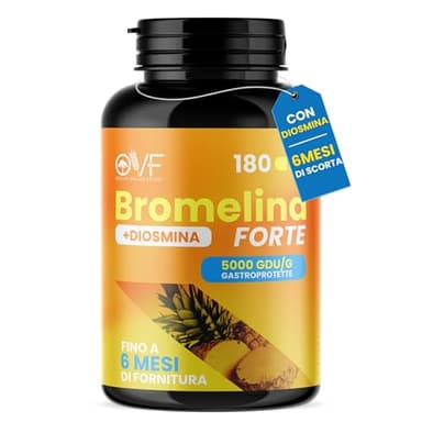OVF Bromelina Forte per la Silhouette 180cps | Integratore Bromelina 5000 GDU | 6 Mesi di Fornitura | Integratore Naturale di Ananas Formula Pura ad Alta Concentrazione Made in Italy