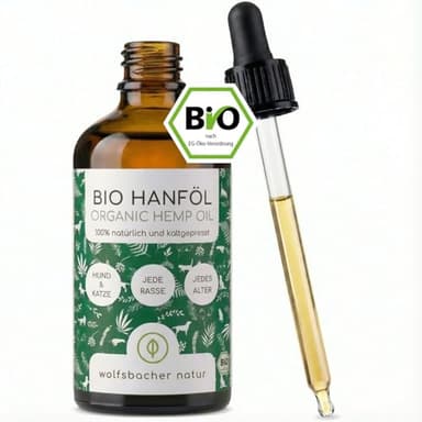 Olio di canapa biologico per cani e gatti 100ml I 100% naturale e spremuto a freddo - Supporto per pelo e pelle grazie agli Omega 3-6-9, calmante per cani - DE-ÖKO-060