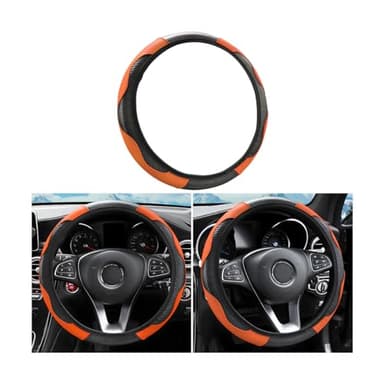CGEAMDY Coprivolante Auto Universale, Antiscivolo Traspirante Volante Cover in Pelle Microfibra, Diametro 37-38cm Cuciture Elasticizzato Colore Volante Protettore, Accessori Auto Interno (Arancione)