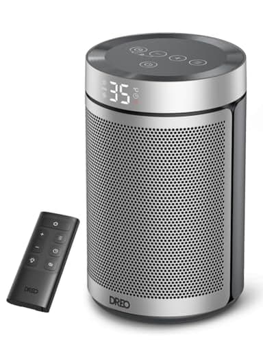Dreo Termoventilatore a Risparmio Energetico 34 dB Silenzioso, 1500W PTC Ceramica Elettrico con Termostato, Protezione Surriscaldamento e Ribaltamento, Timer 12H, per Camera da Letto, Atom 316 Argento
