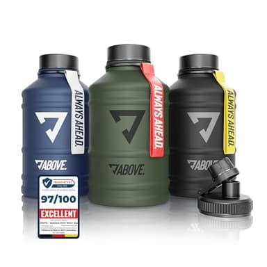 ABOVE. Borraccia in Acciaio Inox 1.3L / 2.2L – Senza BPA, Robusta e a Prova di Perdite – con 2 Tappi Inclusi per Fitness, Sport e Outdoor – Non termica (2.2L Nero)