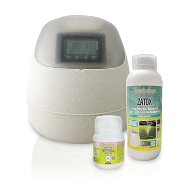 Sandokan, Kit Automizer Elettrico Sistema Antizanzare Automatico Giardino 12V, Include Nebulizzatore con Trasformatore, Insetticida Zatox 1L e 25 cpr Larvicida, Disinfestazione Completa Made in Italy