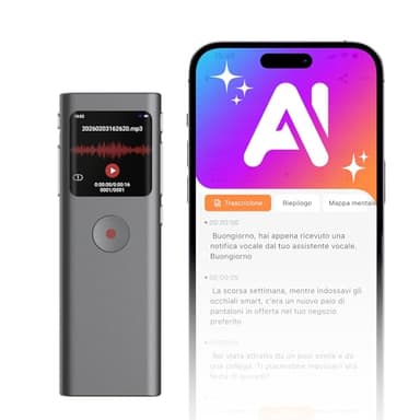 NUASI Registratore Vocale AI, 64GB Registratore Digitale Trascrizione e Riassunto Automatico, Supporta 90+ Lingue, Controllo App, Cloud illimitato, con Attivazione Vocale per Riunioni/Lezioni