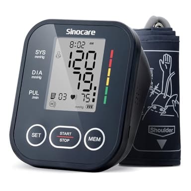 Sinocare Misuratore di Pressione da Braccio (22-42cm) con Indicatore di Rischio, Monitoraggio Domestico dell'Ipertensione, Modalità Doppio Utente con 2x99 Posizioni di Memoria, Rilevamento Aritmie