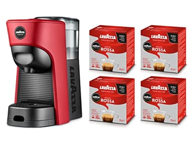 Lavazza A Modo Mio Macchina per Caffè Tiny Eco Rossa con 64 Capsule Qualità Rossa Incluse, Macchina per Espresso in Plastica Riciclata, 1450 W, 220-240 V, 50/60 Hz, 0.6 Litri (18001259)