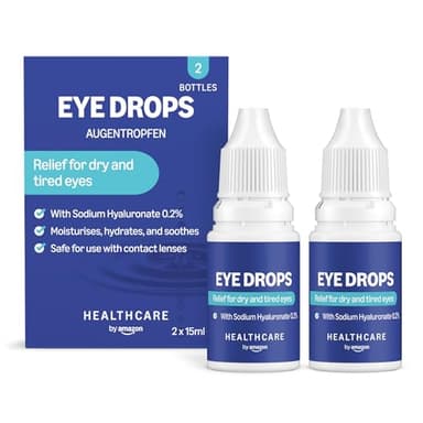 Healthcare by Amazon Goccia oculari con ialuronato di sodio 0,2%, 30 ml (2 Confezione da 15 ml) (In precedenza un marchio Amazon Basic Care, stesso prodotto)
