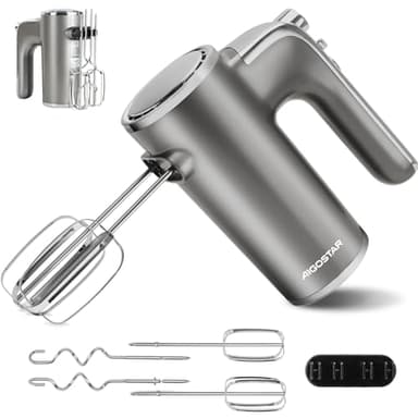 Aigostar Sbattitore Elettrico, Fruste Elettriche Professionale, 400W, 5 Velocità + Turbo, una Staffa Portaoggetti, 2 Fruste e 2 Ganci, Perfetto per Pizze e Dolci. Adela